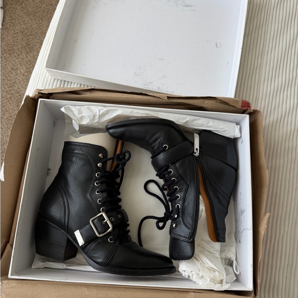 Chloe Black Leather Ankle Booties